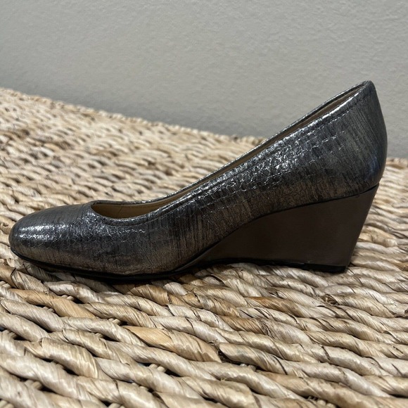 Antonio Melani Shoes Women 7.5 Silver Claire Leather High Heel Platform Wedge‎ - Picture 5 of 10